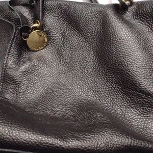 Laura Di Maggio Handbag Tote Black Pebbled Leather Zip Made in Italy